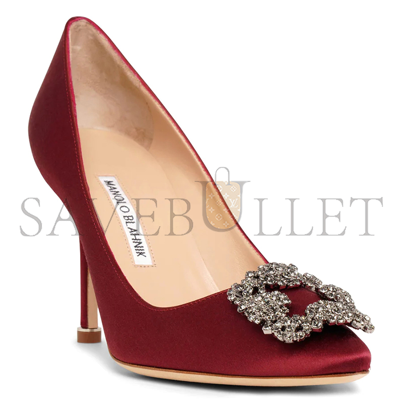 MANOLO BLAHNIK HANGISI 90 DARK RED SATIN PUMPS 9XX-0663-0039